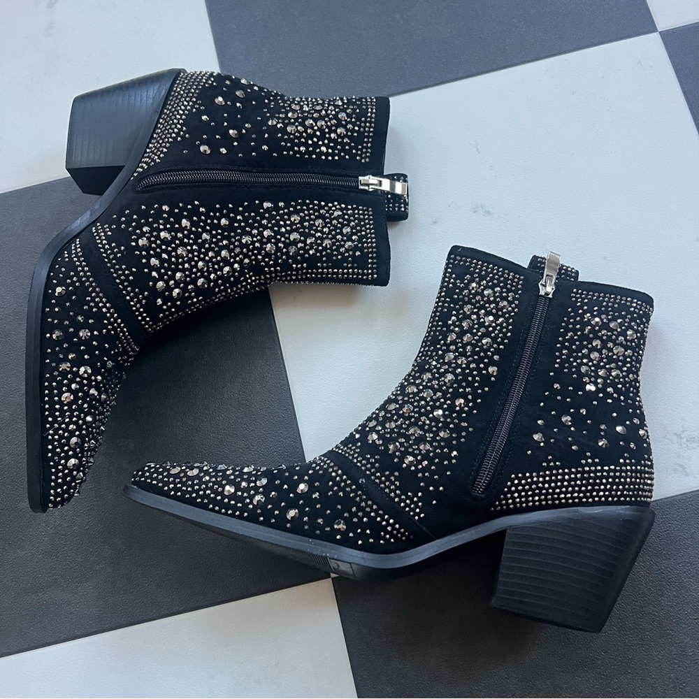 Bedazzled Black Ankle Boots - Picture 3 of 7